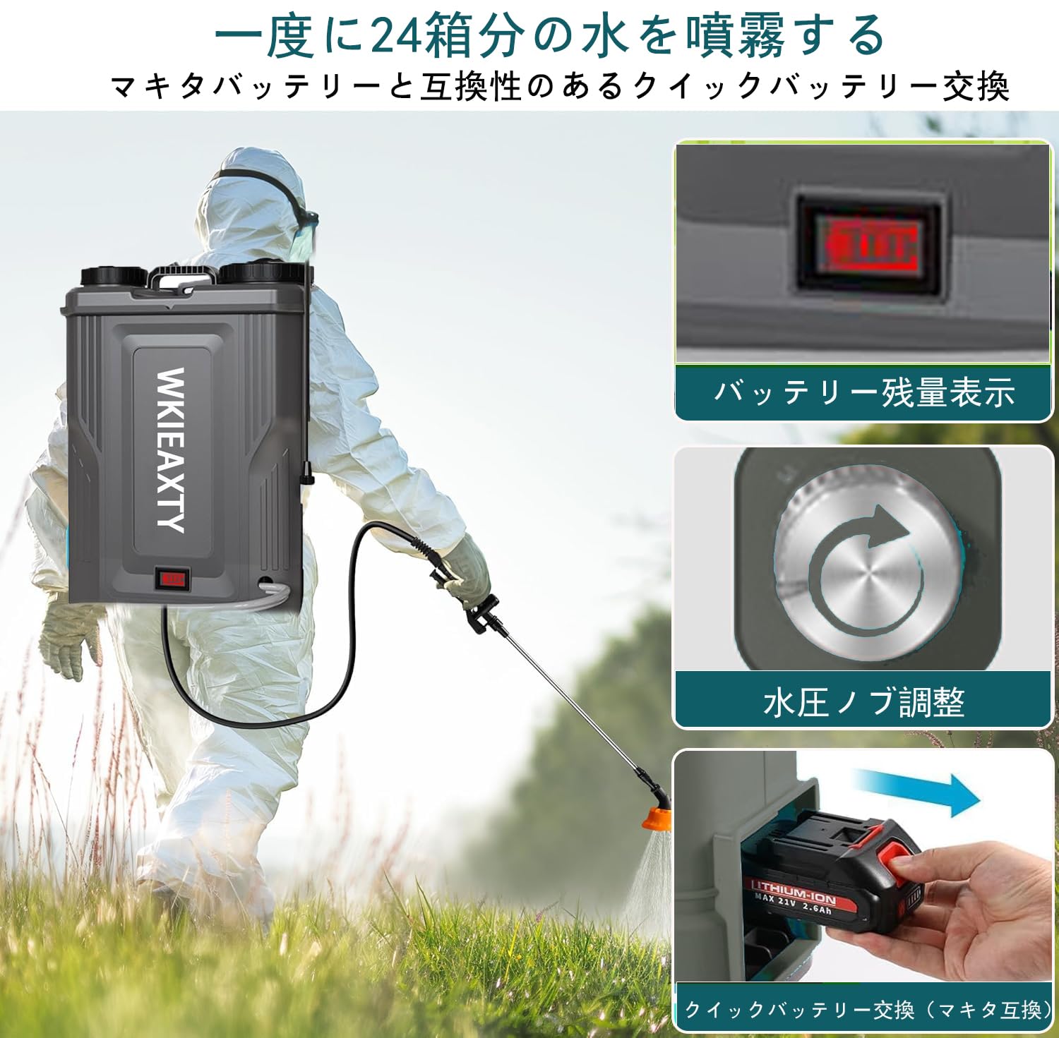 Amazon.co.jp: 電動噴霧器（マキタ互換対応）充電式、連続自動スプレー